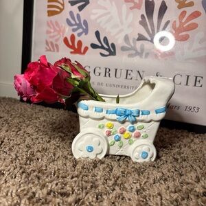 Vintage CMC 1989 Ceramic Baby Carriage Planter
